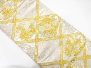 アンティーク　斜め格子に花丸模様織り出し袋帯(材料)